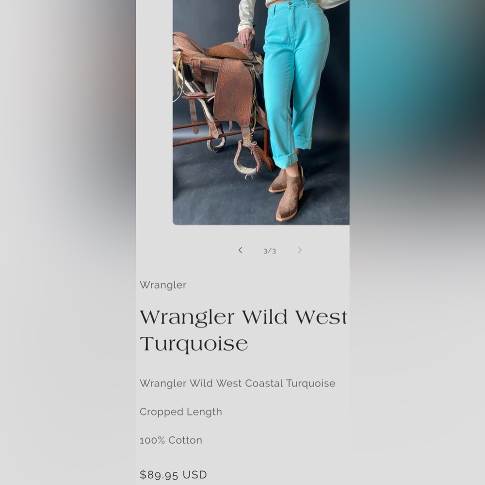 Wrangler Wild West cropped coastal turquoise jeans NWT